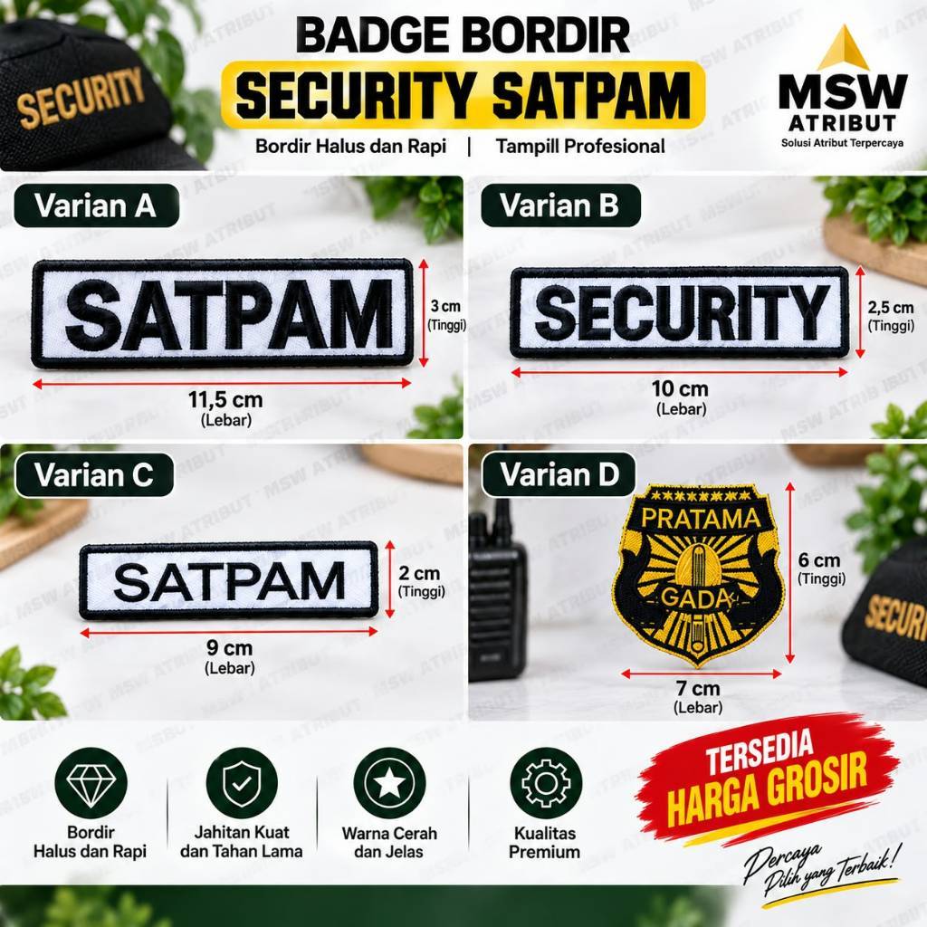 Badge Bordir Security Satpam | Atribut Seragam Satpam Security Premium Bordir Halus Rapi Detail Taja