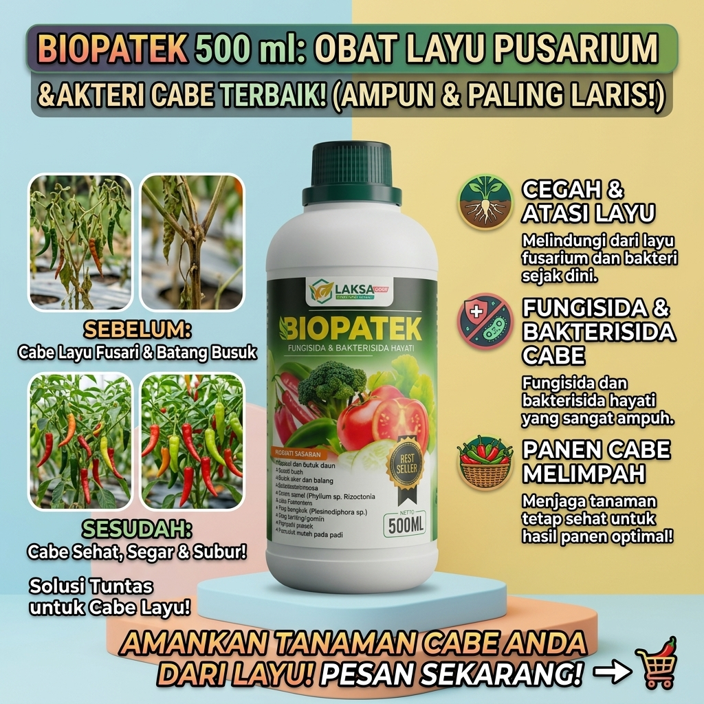 500 ML BIOPATEK obat layu pusarium pada cabe terbaik - obat layu bakteri pada cabe paling laris dan 