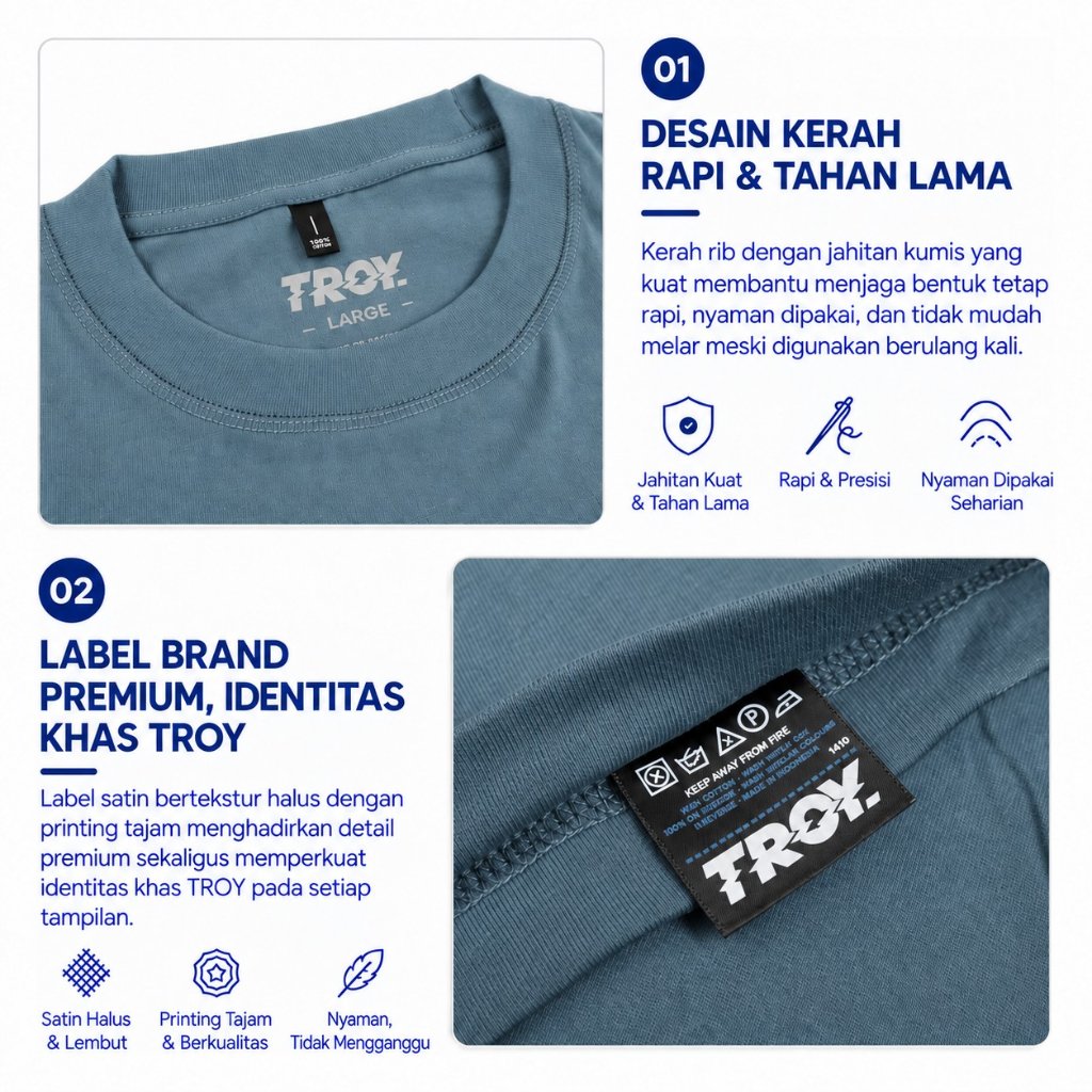 Troy Company T-Shirt Mineral Blue Dawn - Kaos Pria Lengan Pendek Biru Mineral MTD 3711