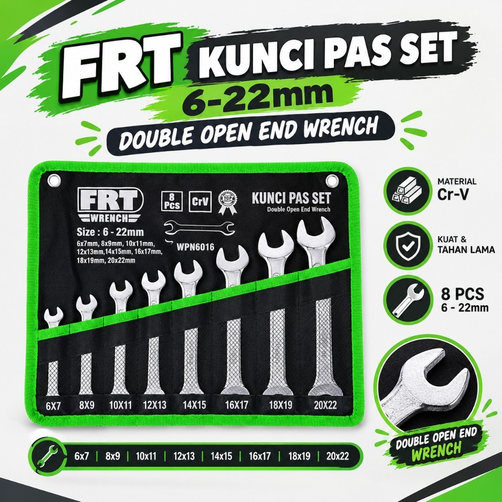FRT KUNCI PAS SET 6-22mm DOUBLE OPEN END WRENCH - set kunci pas ujung ganda - open-end spanner set -