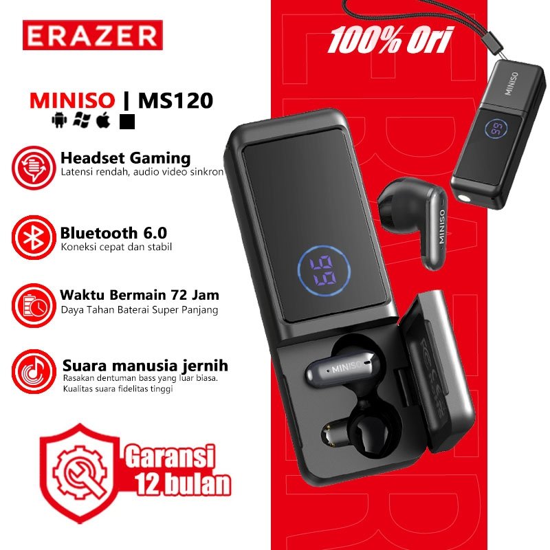 ERAZER & MINISO MS120 Bluetooth Earphone Headset 3 in 1 Multifunction AI Translation Bluetooth 6.0 P
