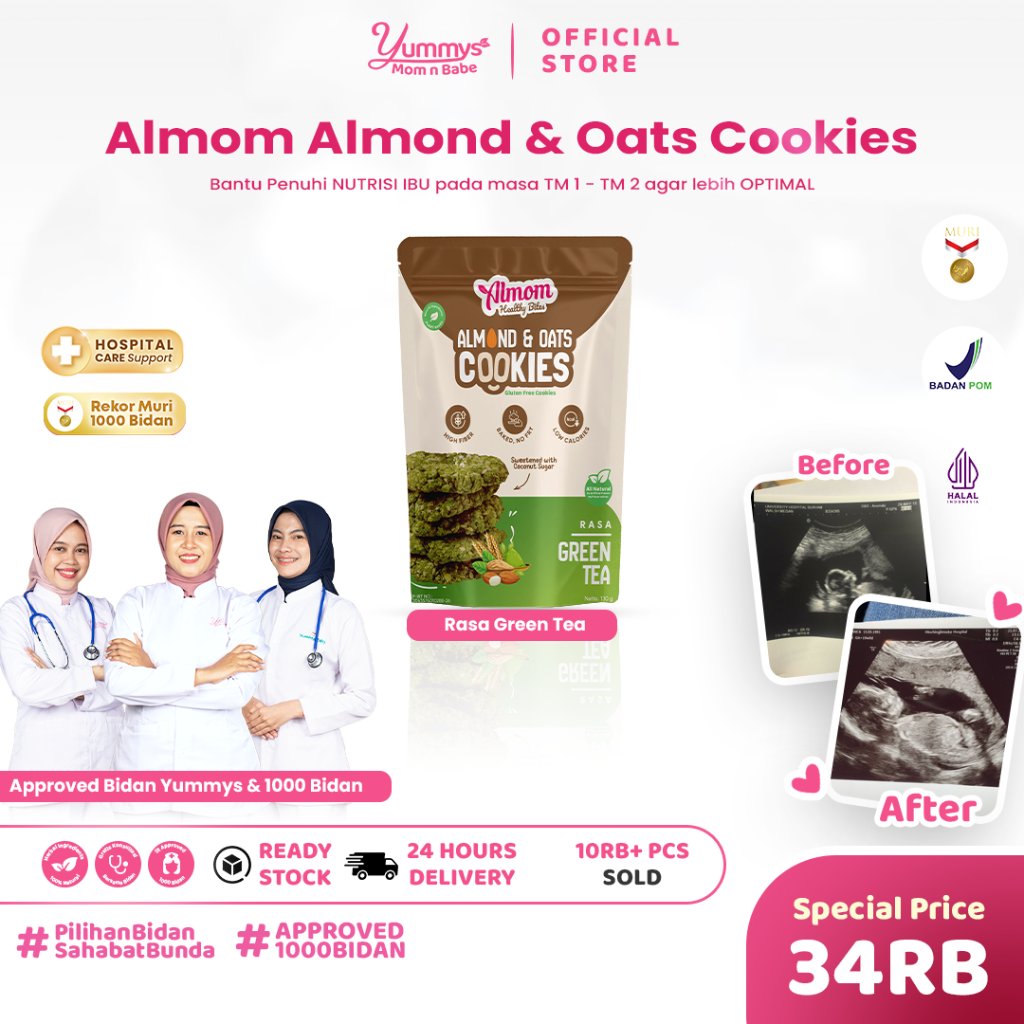 ALMOM COOKIES Green Tea - Camilan Sehat Almond & Oats sebagai Nutrisi Alami | Gluten Free - Vegan Fr