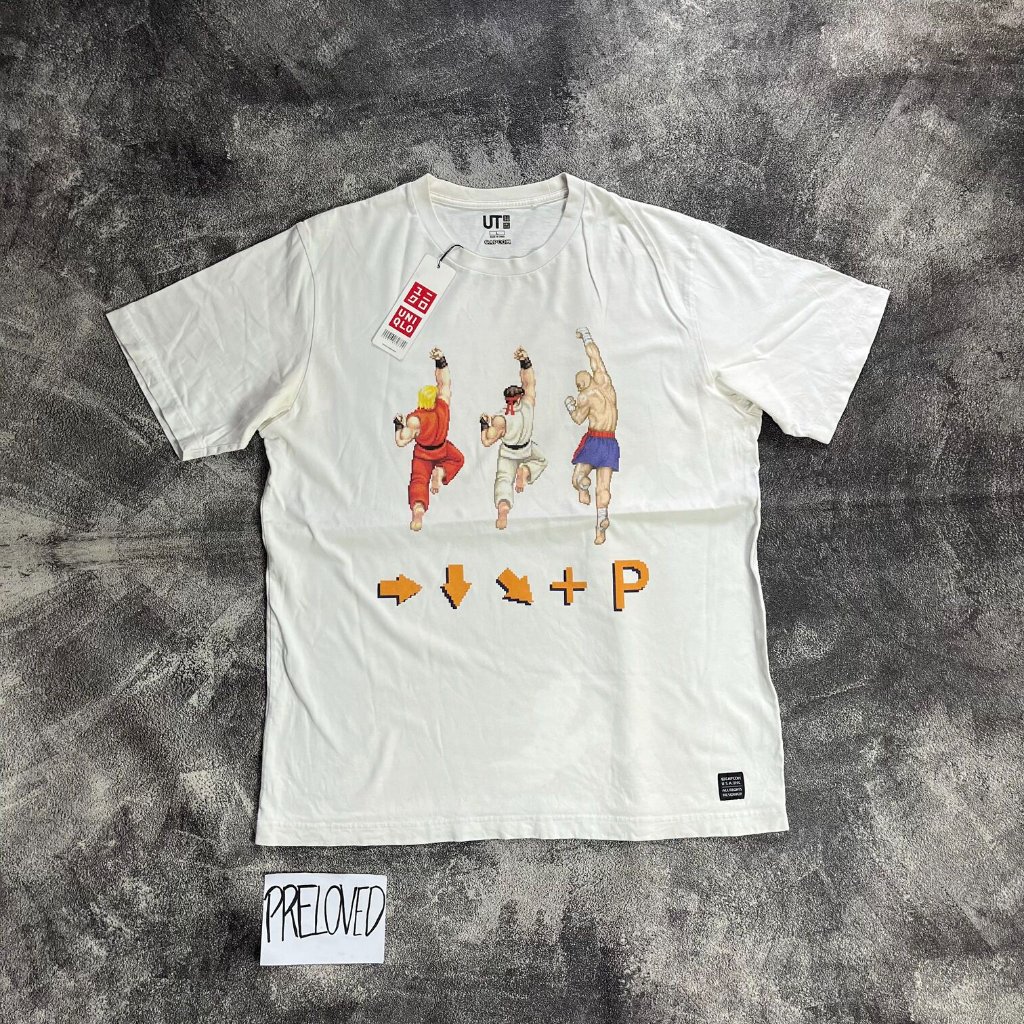 Tshirt Uniqlo UT x Capcom Street Fighter Kaos Putih ukuran L