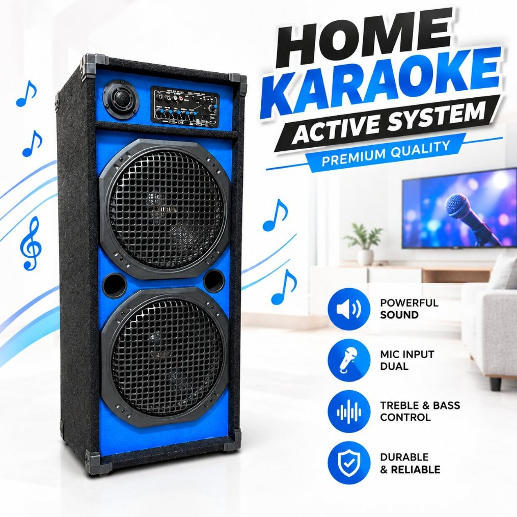 2 x 12 in Speker Aktif 12 Inch Bluetooth USB MMC Radio Karaoke Sound System Portable Bass Powerful F