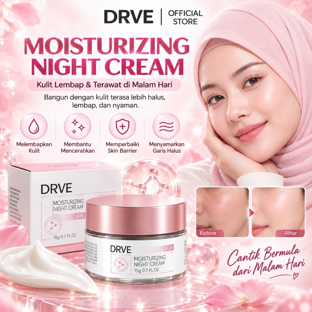 DRVE Moisturizer Night Cream Wajah Brightening Glowing Cream Malam Pelembab Wajah Mencerahkan Kulit 