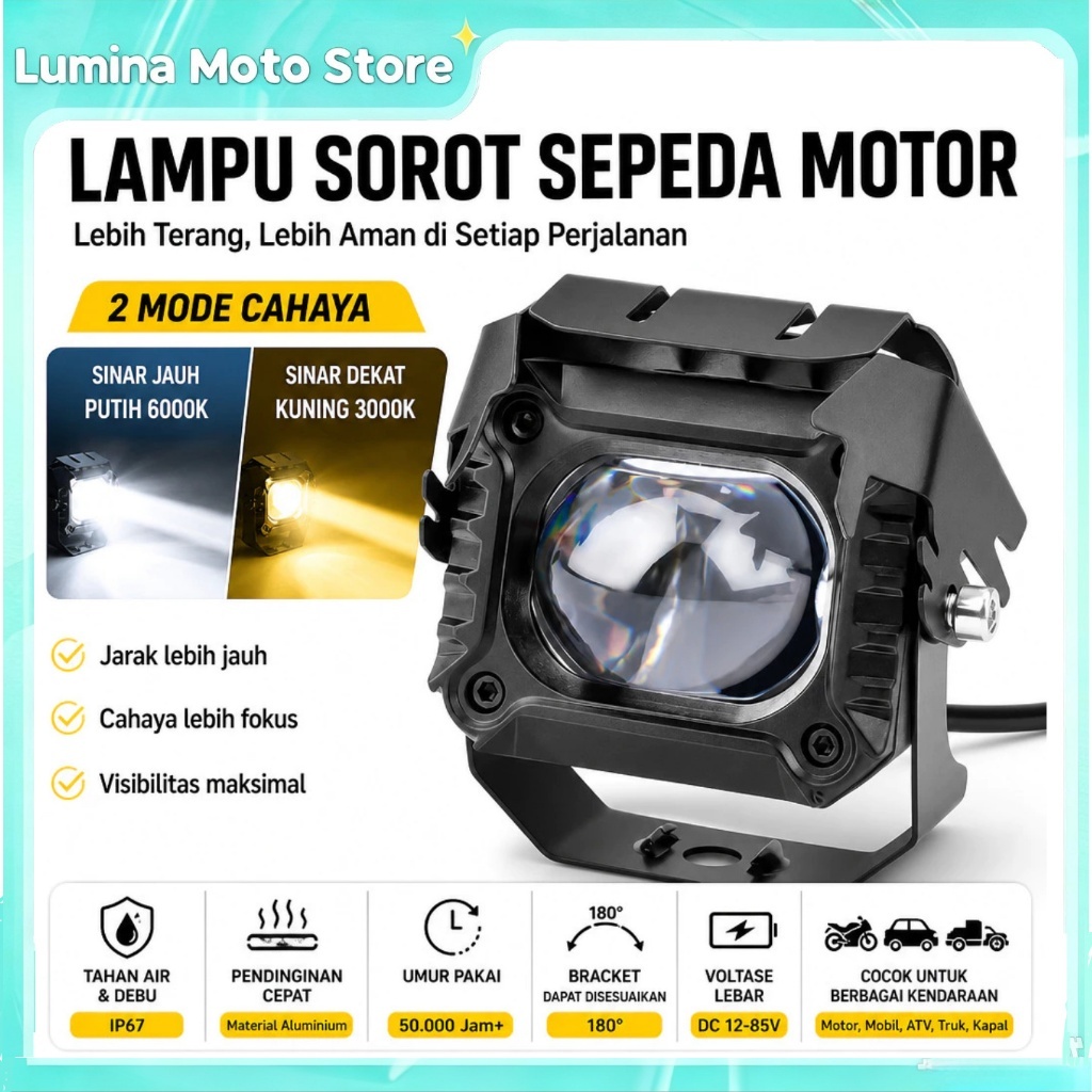 Lampu Tembak Sorot LED Laser Gun M30 Lasergun Mobil Motor Dual CSP Warna Putih Kuning 30 Watt 30W