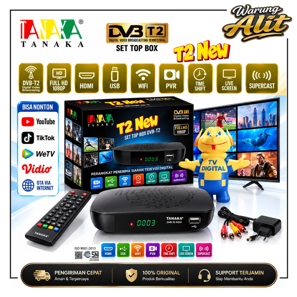 STB TANAKA SET TOP BOX DVB T2 NEW TV SIARAN DIGITAL RECEIVER STB ADAPTOR - TANAKA+HDMI
