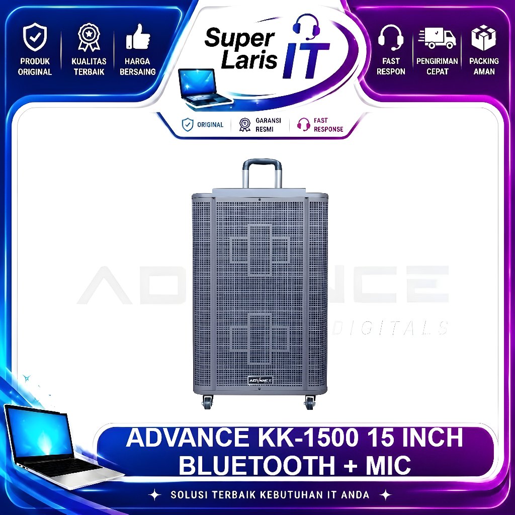 Speaker Portable Advance KK1500 KK-1500 15" Free 2Mic Wireless