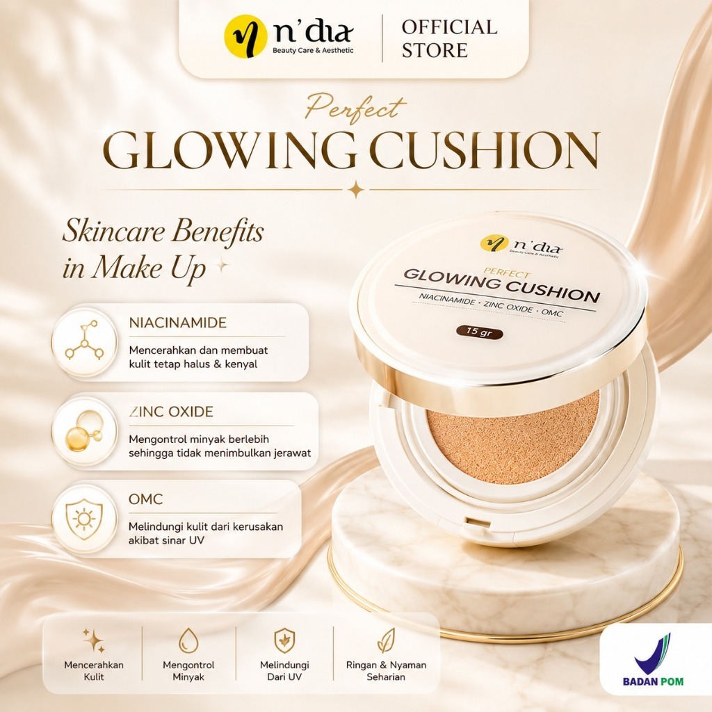 NBC Perfect Glowing Cushion | Cushion Foundation Skin Tint Medium to Full Coverage BB Cream Kosmetik