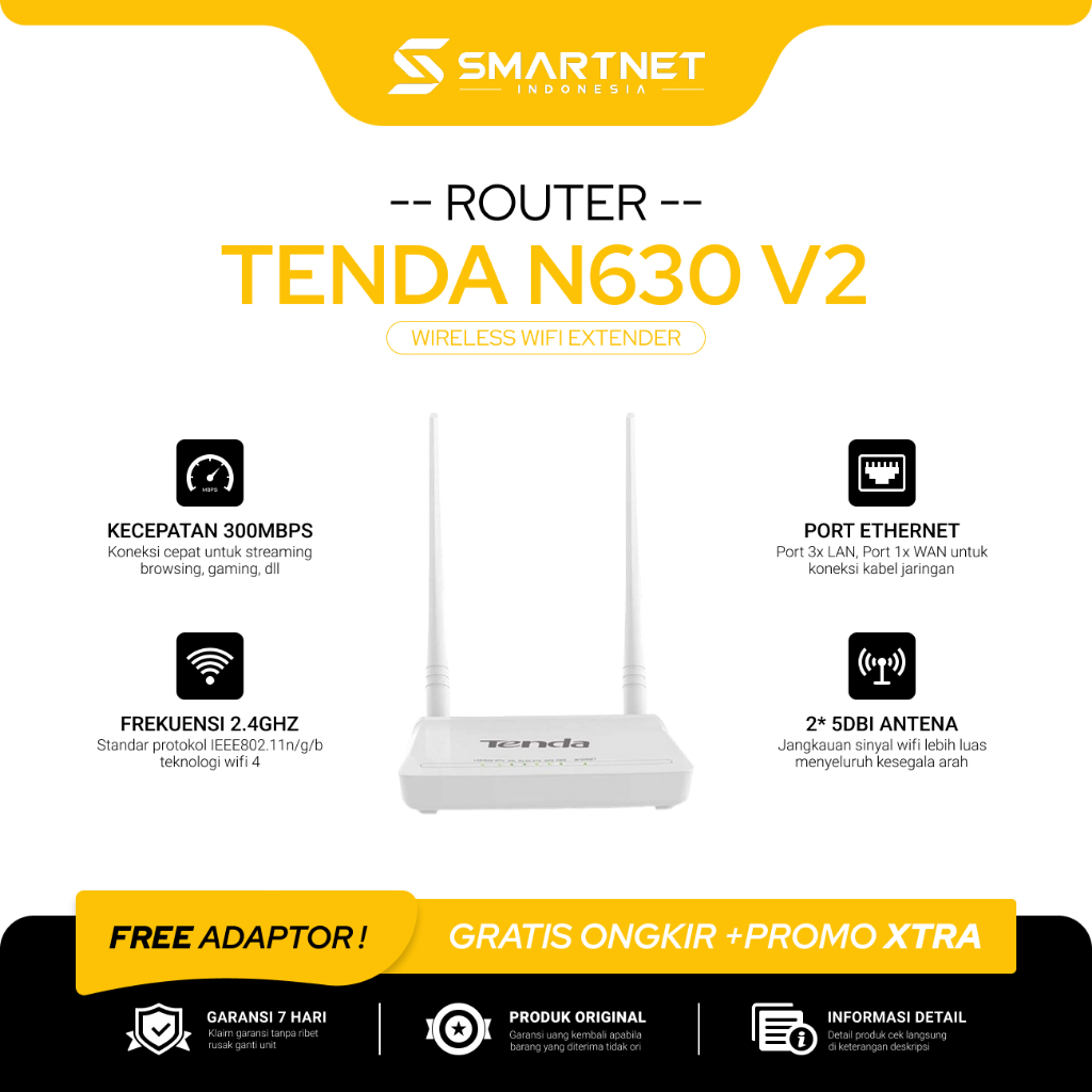 Tenda N630 V2 & N300 HA210 Wireless Router WiFi 300Mbps Access Point Bekas Original Bonus Adaptor