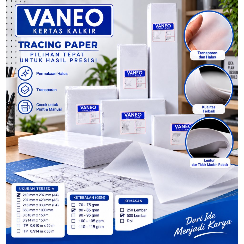 Vaneo Kertas Kalkir A4 80/85 gsm Tracing Paper