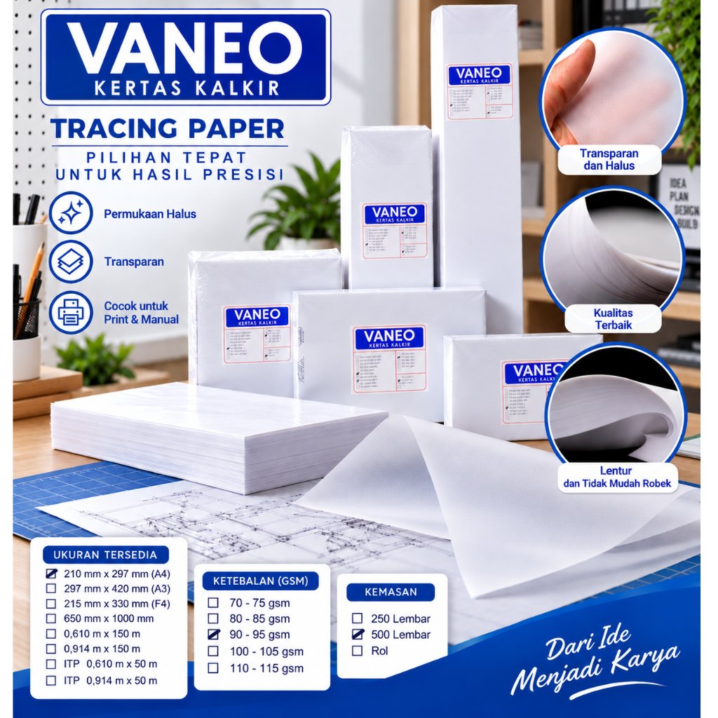 Vaneo Kertas Kalkir A4 90/95 gsm Tracing Paper