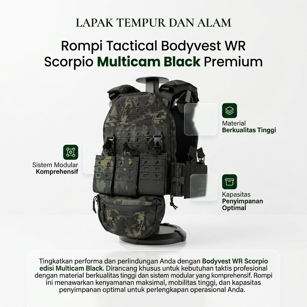 Rompi Tactical Bodyvest WR Scorpio Multicam Black Premium dengan Sistem Modular