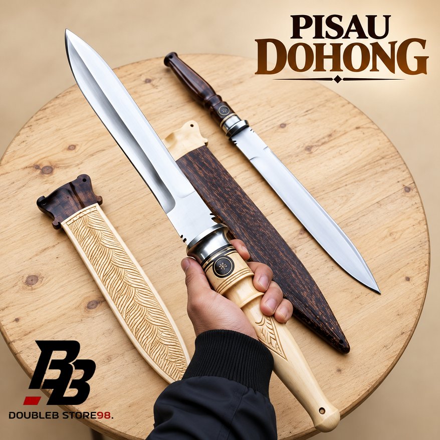 Pisau Dohong Baja Per 28cm Handle Kayu Aren | Kopi | Rasamala + Sarung Kayu Premium