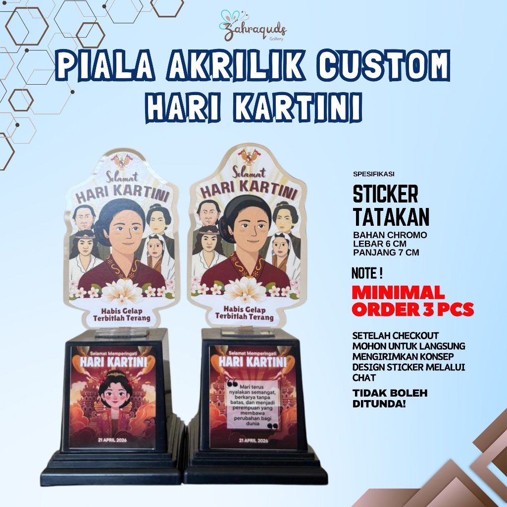 Piala  Wisuda Kartini Custom Stiker Tatakan Souvenir Hadiah Hari Kartini 21 April Custom Stiker