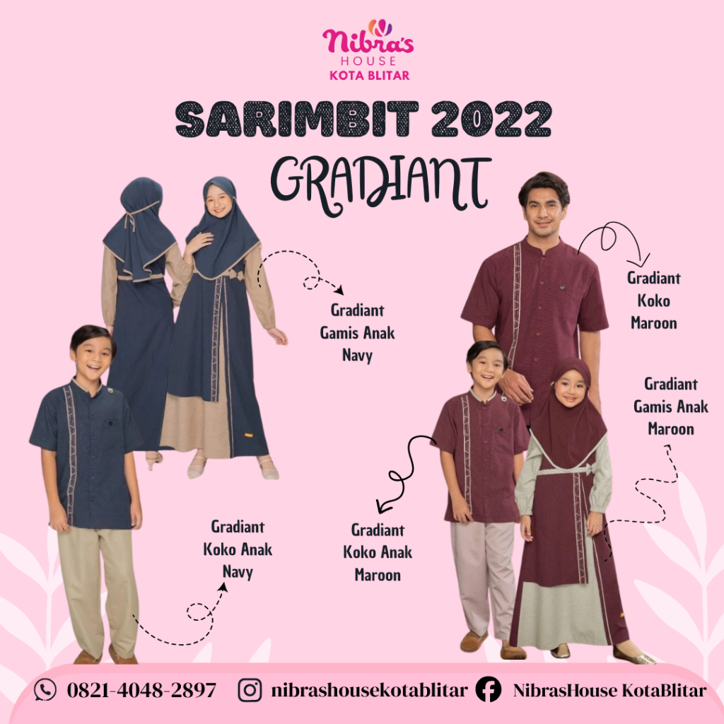 PROMO SPESIAL SALE SARIMBIT NIBRAS 2022 GRADIANT Maroon & Navy Koko Dewasa Gamis Anak Koko Anak Stok