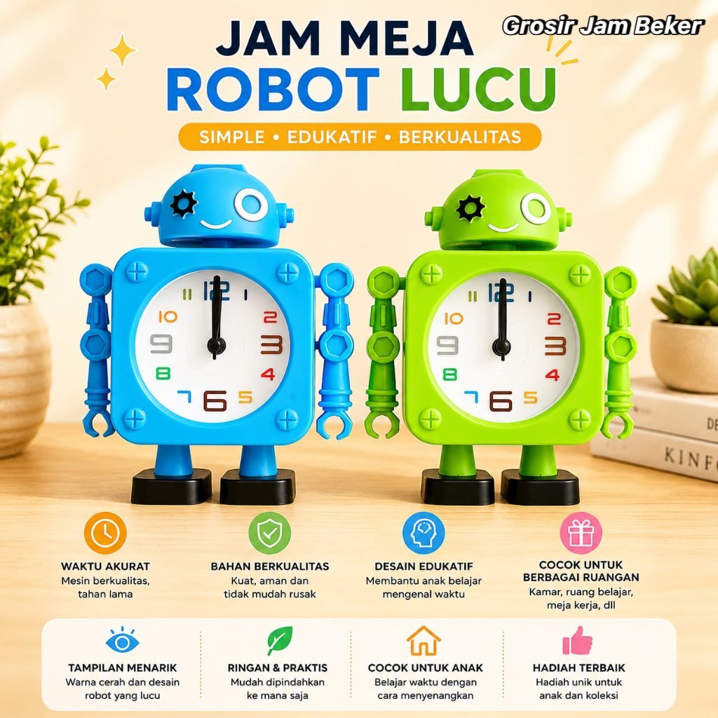 Grosir Jam Beker - Jam Weker Robot Berdiri Unik Lucu Saytay | Jam Meja Dekorasi Kamar Tidur & Asrama