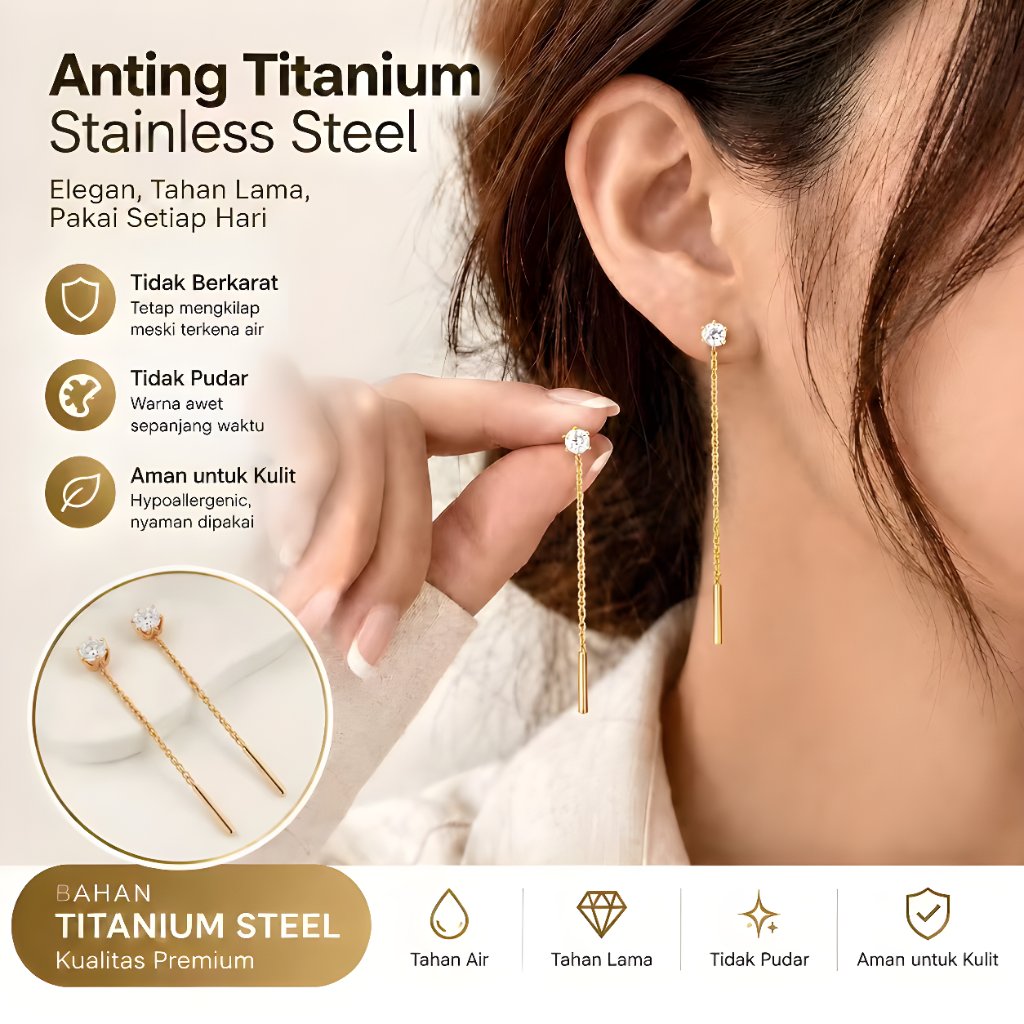 Anting Berlian Anting Panjang Anti Karat Anti Luntur Anting Titanium