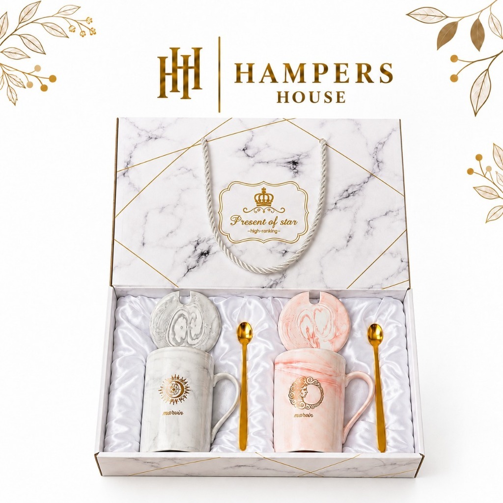 HAMPERSHOUSE HAMPERS GELAS MARBLE GLASS COUPLE / CANADA MARBLE MUG GIFT BOX / GELAS MUG MARBLE TUTUP
