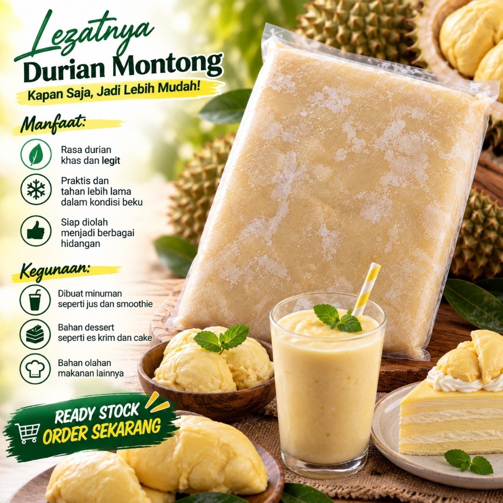 Daging Durian Montong Praktis untuk Pancake & Es Durian 500gr-2kg - Panen Buah - Gratis Ongkir - Ban
