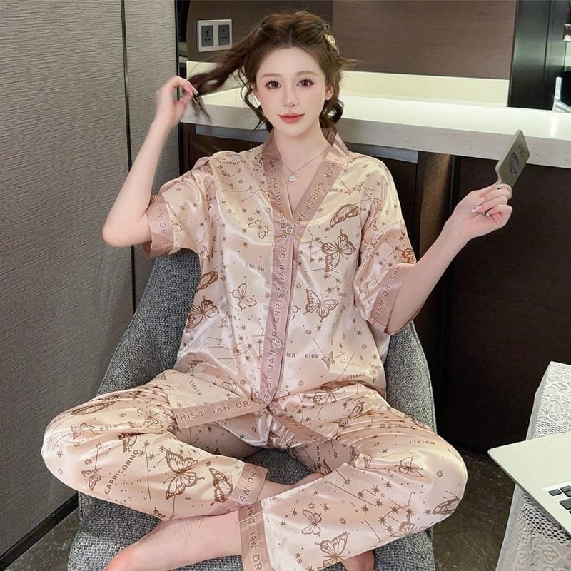 Baju Tidur Piyama Pajamas Wanita Dewasa / Baju Dinas Malam Wanita Hot Import Full Kancing Motif Terb