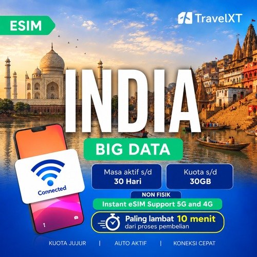 TravelXT eSIM India Big Quota Big Data | eSIM India | eSIM India Kuota Besar | eSIM Roaming | Intern