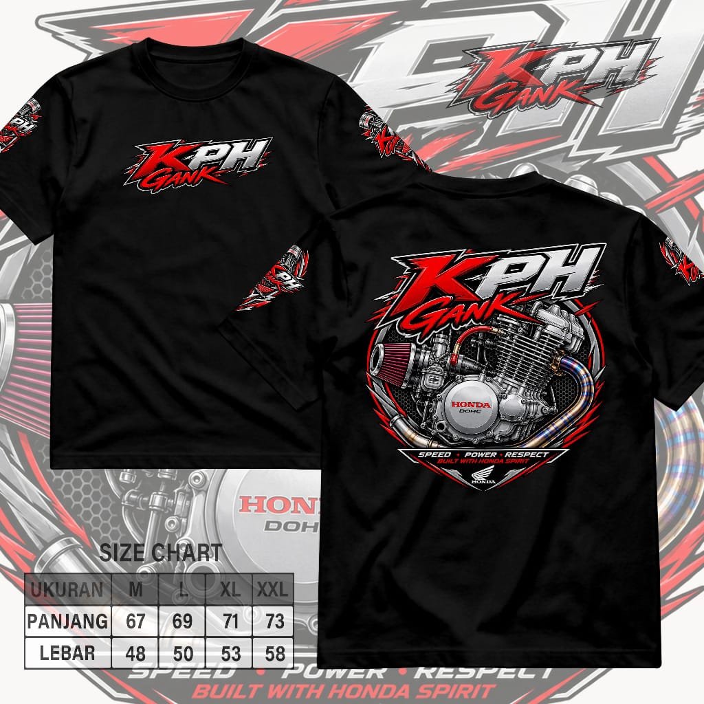 Kaos T-Shirt KPH Gank Honda DOHC Lengan Pendek Motif Motor Unisex