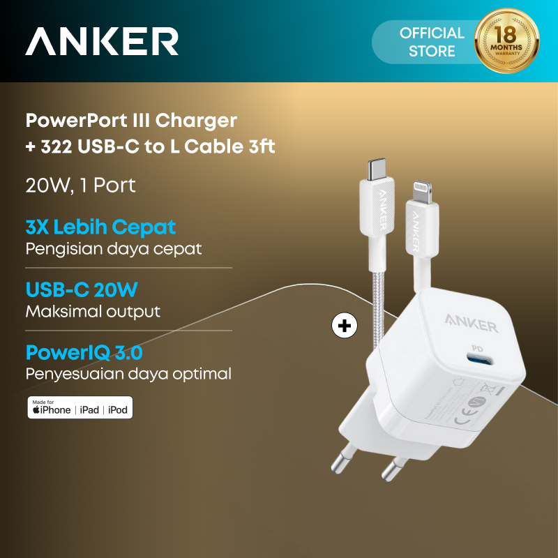 Anker Adaptor Wall Charger 30W 20W GaN Ice-cooled bundle Kabel USB Type C Lightning MFi for iPhone 1