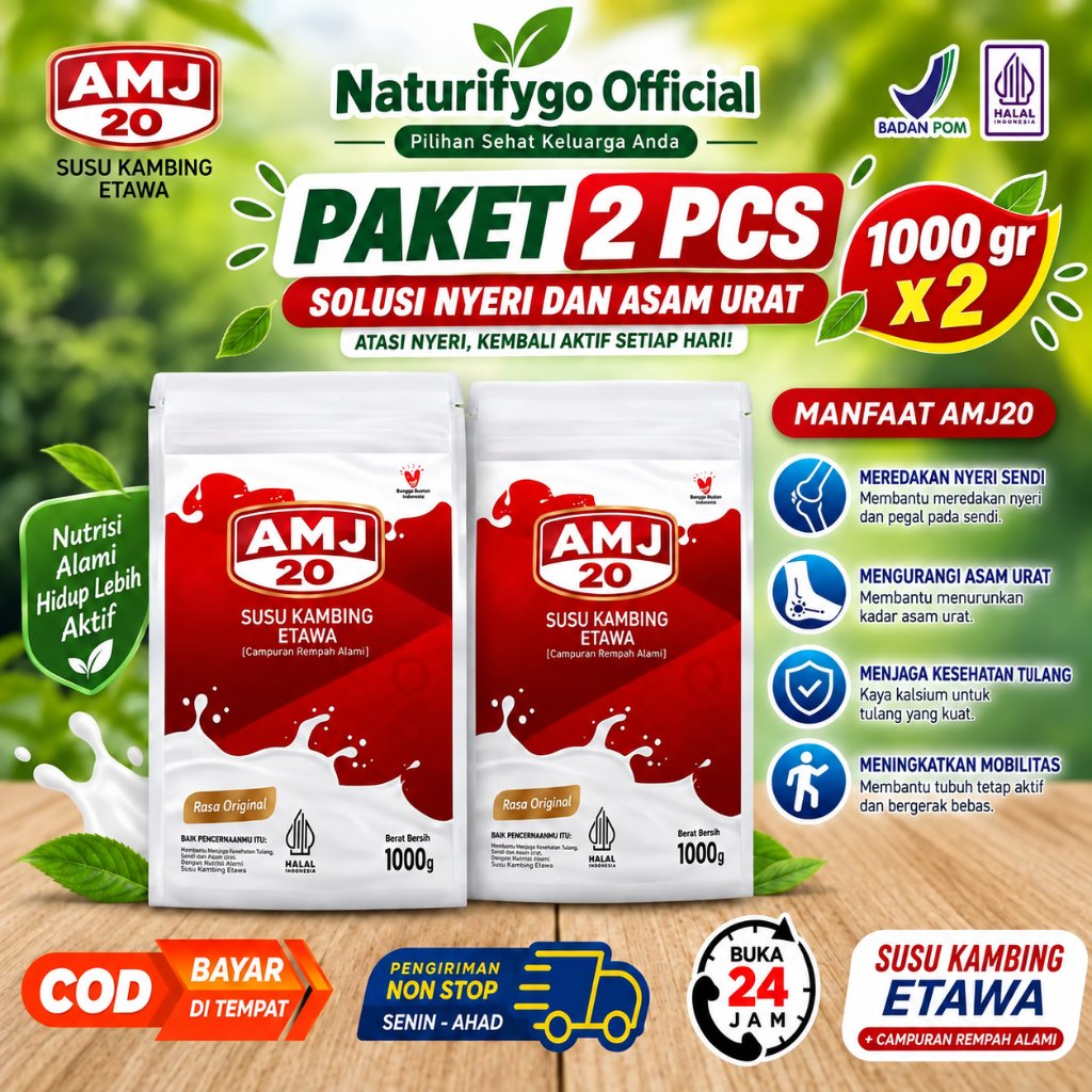 AMJ 20 Susu Kambing Etawa Bantu Atasi Rematik 1000gram/2000 gr VARIAN COKELAT STRAWBERY ORIGINAL JAH
