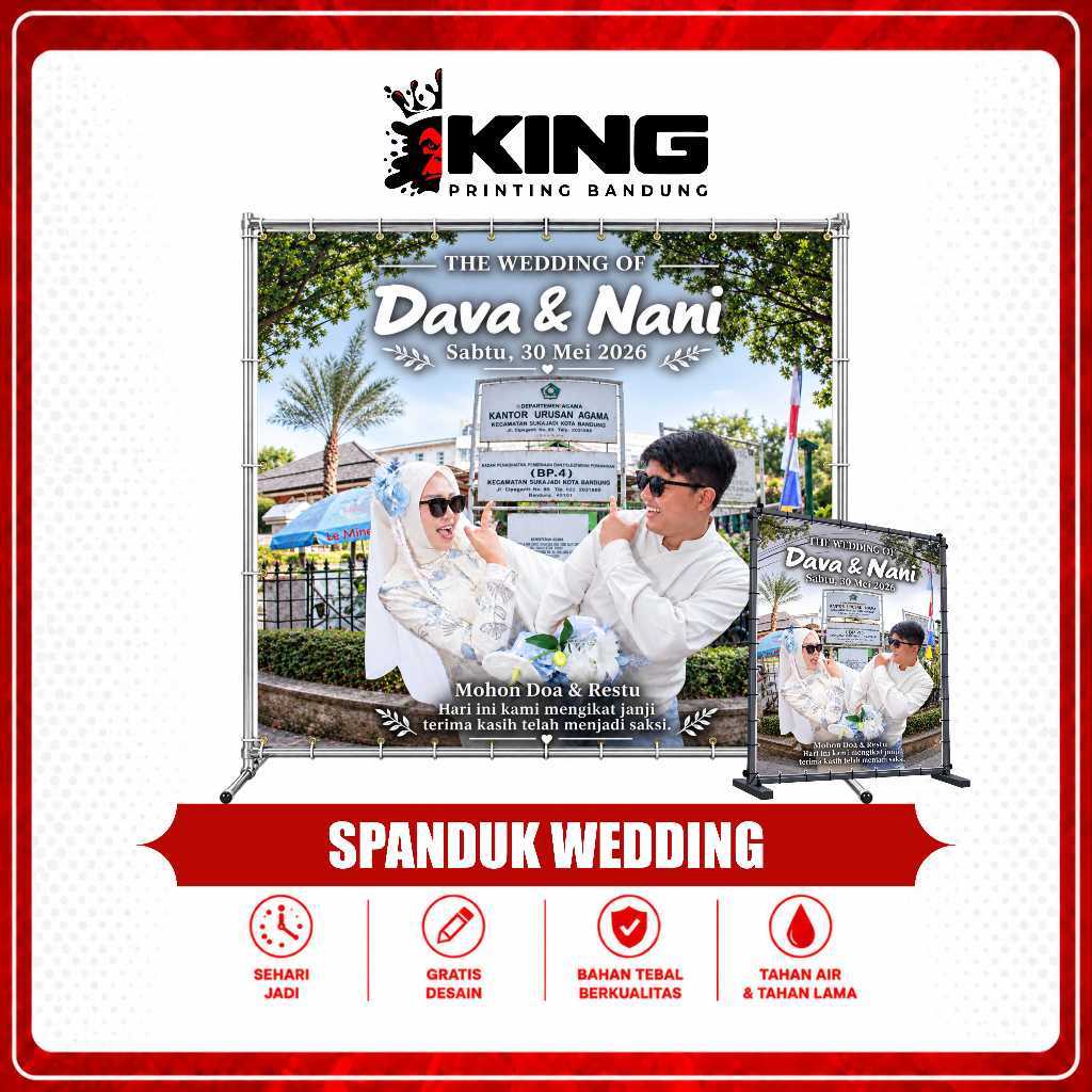 Spanduk Wedding Custom Foto & Nama | Banner Pernikahan Custom | Backdrop Wedding Lamaran Tunangan Fr