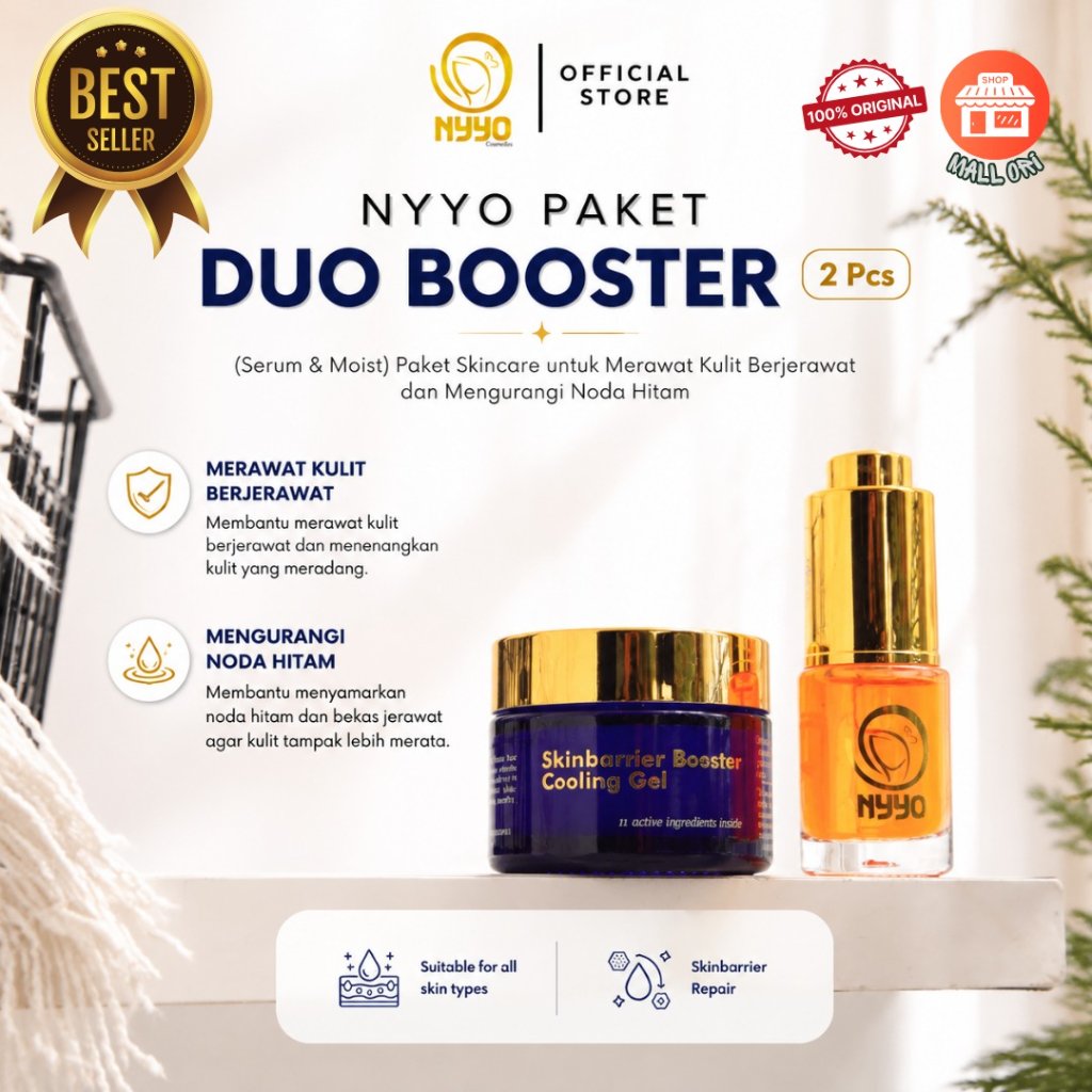 NYYO Cosmetics Paket Glow Up Hemat | Serum Brightening + Skin Barrier Cooling Gel | Bekas Jerawat, K