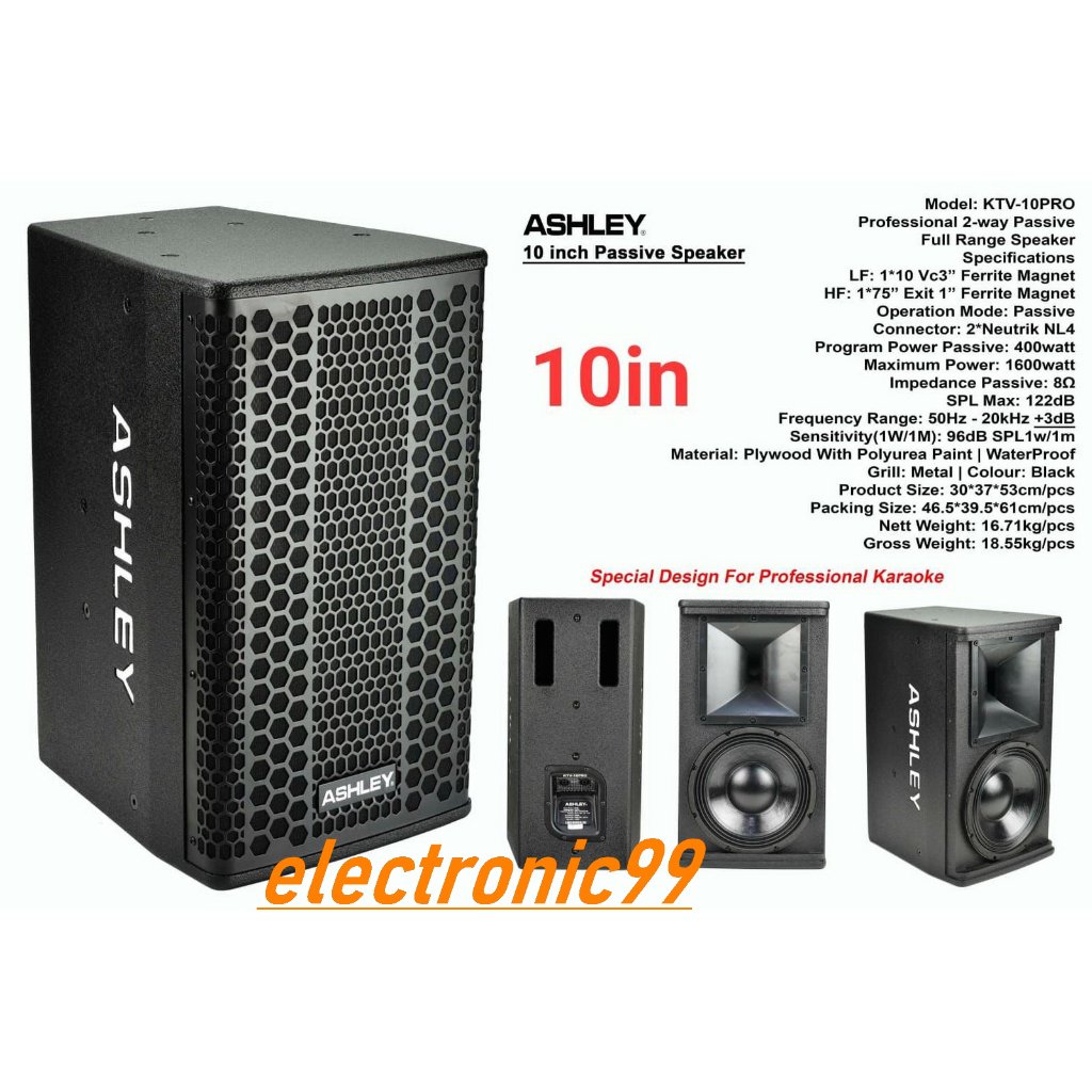 SPEAKER PASSIVE ASHLEY KTV-10PRO SPEAKER 10 INCH KTV10PRO