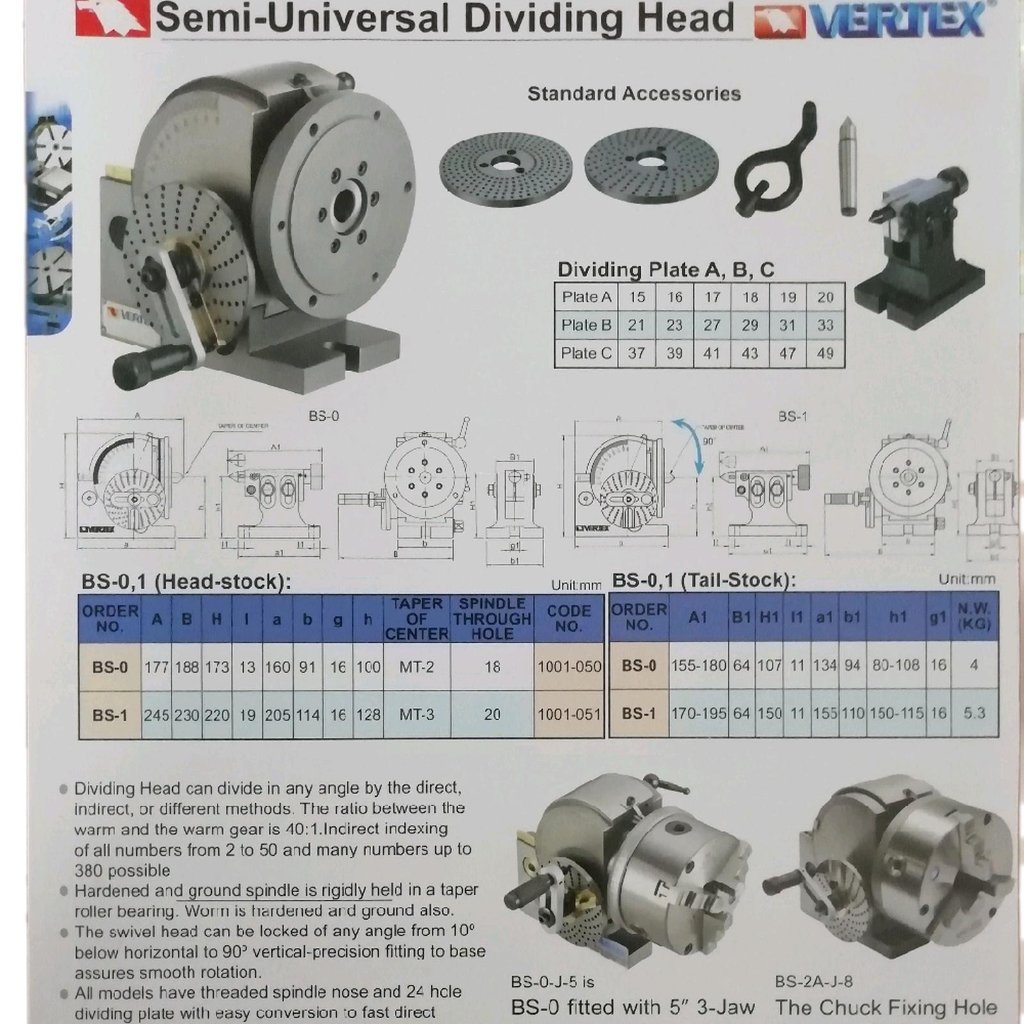 Vertex semi universal dividing head BS 0
