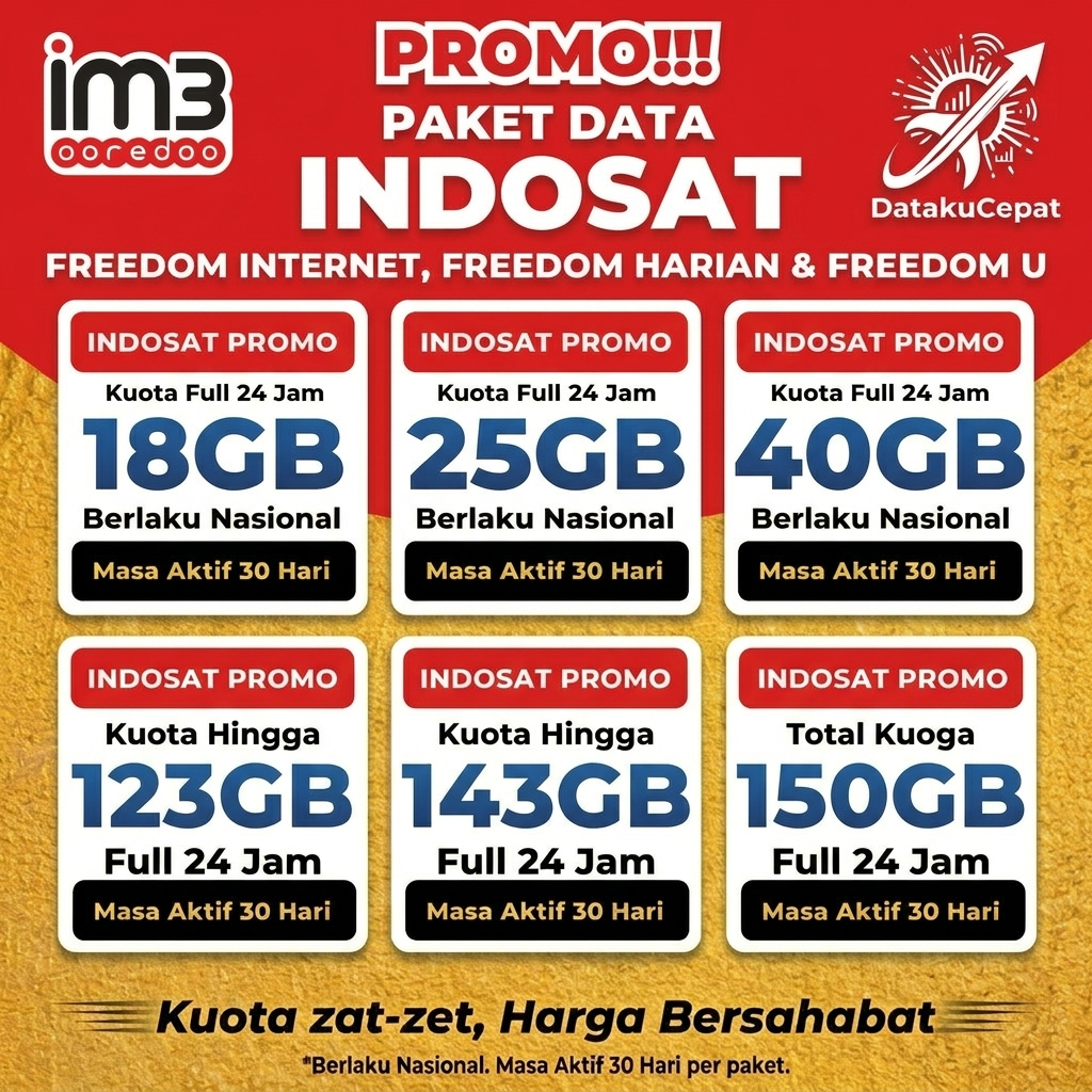 Paket Data IM3 Ooredoo Indosat DatakuCepat Kuota Full 24 Jam Berlaku Nasional 30 Hari