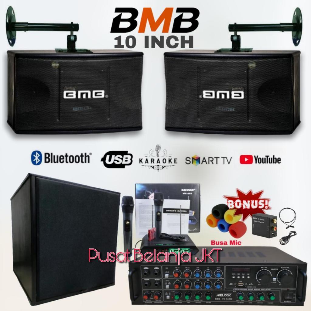 Paket Karaoke Sound System Speaker BMB 10 Inch Amplifier BBE Usb Bluetooth Subwoofer 12 Inch Murah B