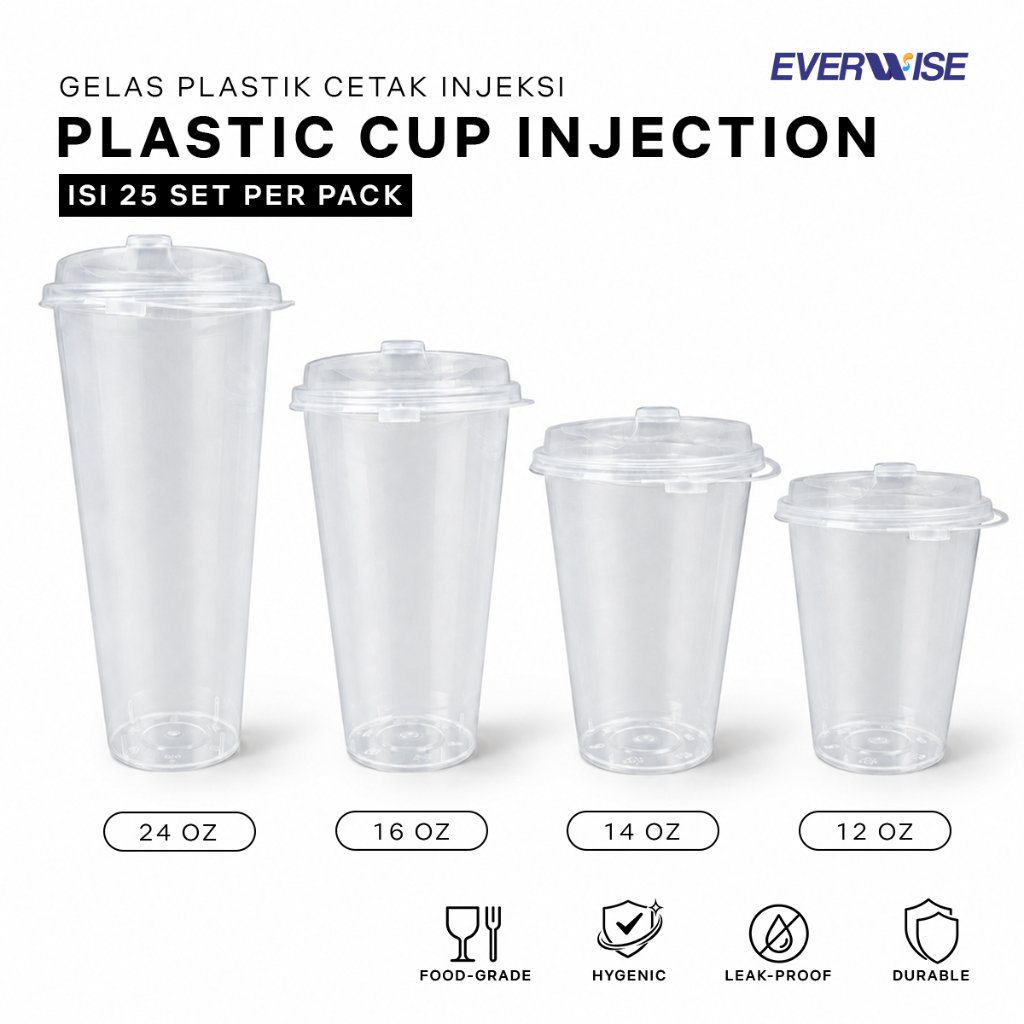 Flat Cup Injection VICTORY Tutup Sambung / Gelas Plastik Cup 12 oz 14 oz 16 oz 24 oz Isi 25 pcs