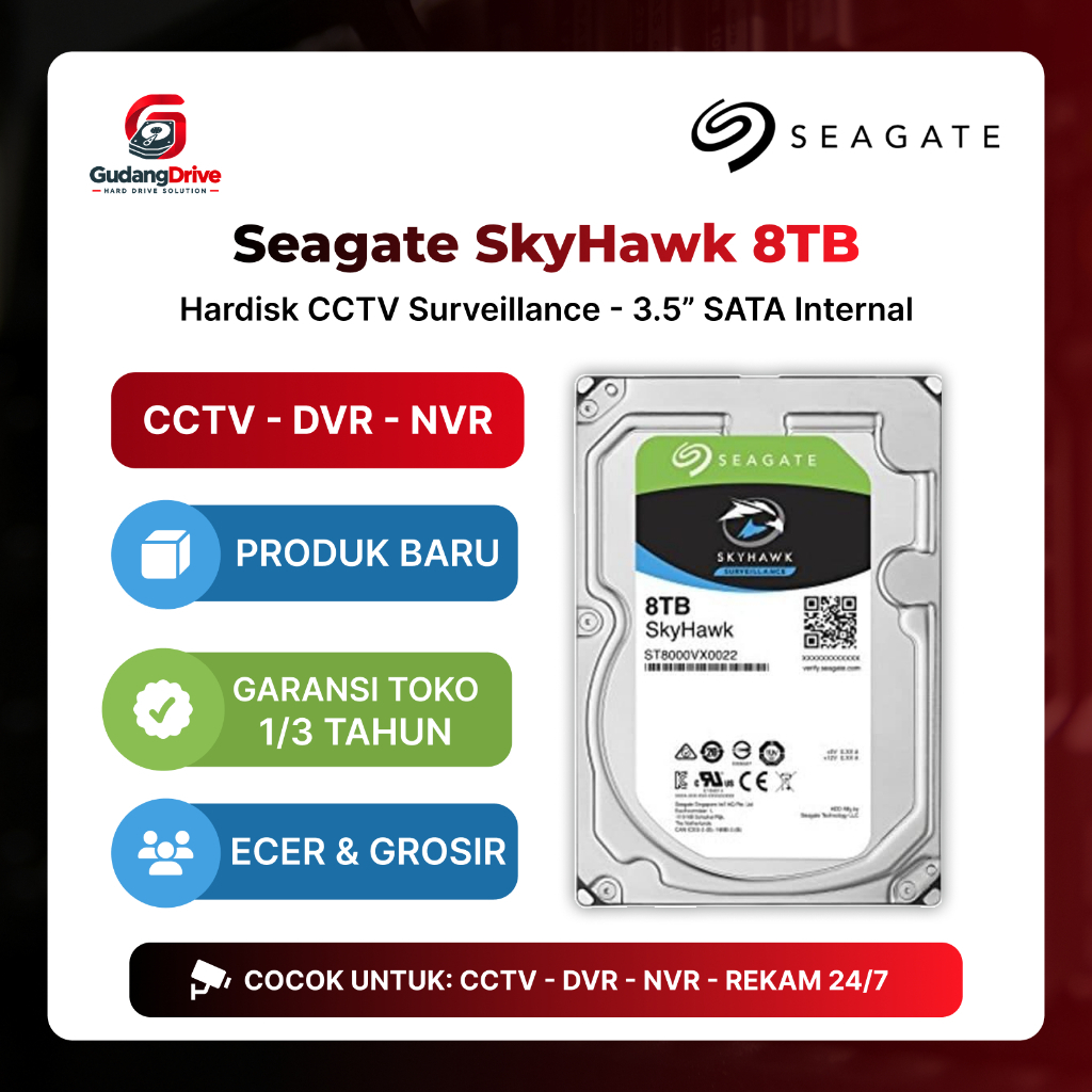 Hard Disk Seagate SkyHawk 8TB 8T CCTV DVR NVR HDD Surveillance Baru Bergaransi