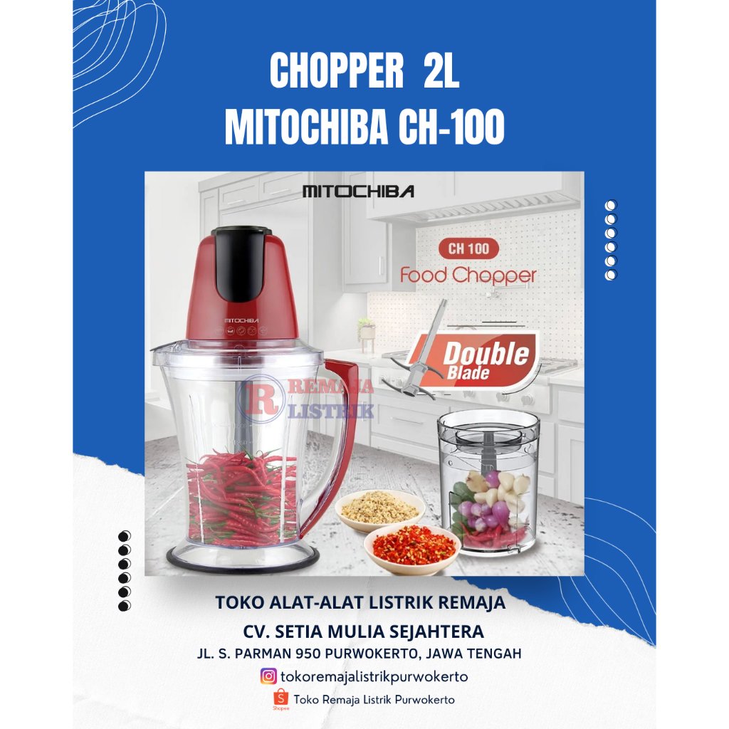 Chopper 2L Food Chopper denga Double Blade Stainless Steel CH - 100 Mitochiba