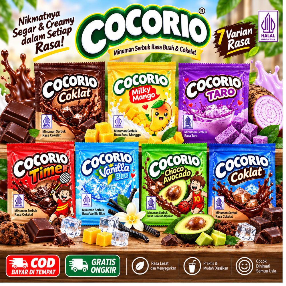 Cocorio Minuman Serbuk 6g Aneka Rasa | Coklat Taro Milky Mango Vanilla Blue Choco Avocado
