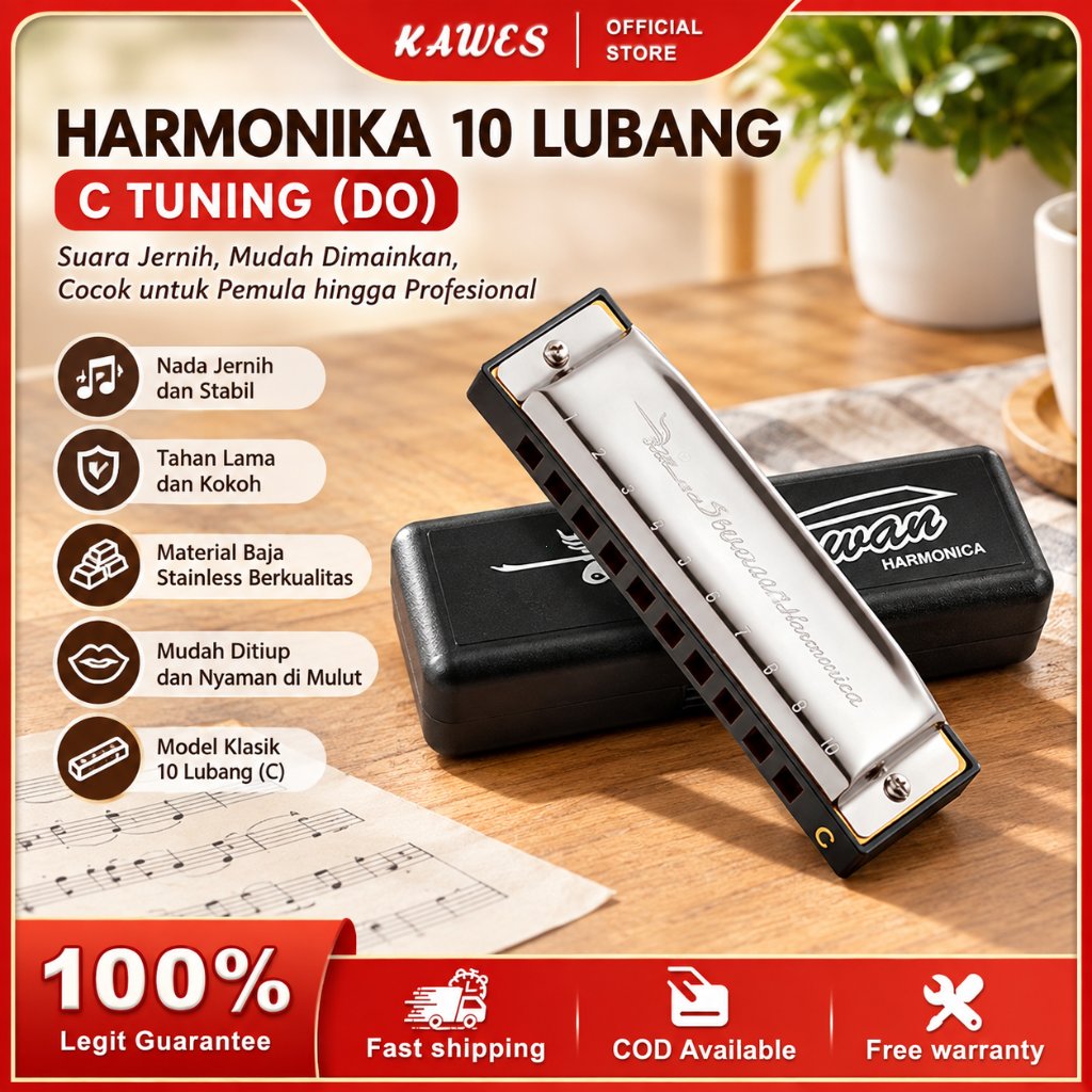 KAWES Harmonika Kromatik 10 Lubang Harmonika Kromatik Harmonika Dengan Kotak Profesional Pemula Peng