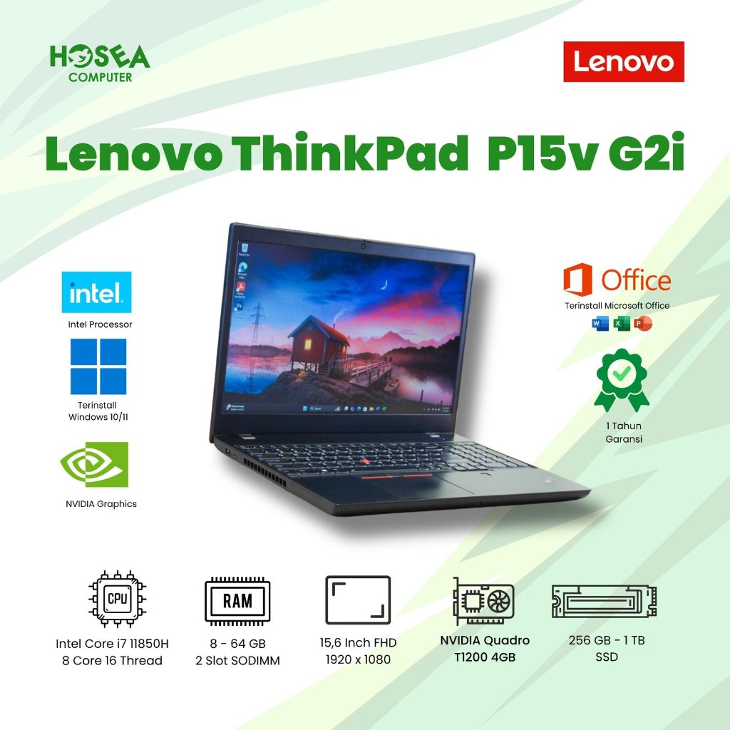Laptop Lenovo ThinkPad P15v G2i Intel Core i7 11850H 15,6 Inci FHD NVIDIA Quadro T1200 4GB / P15S G2
