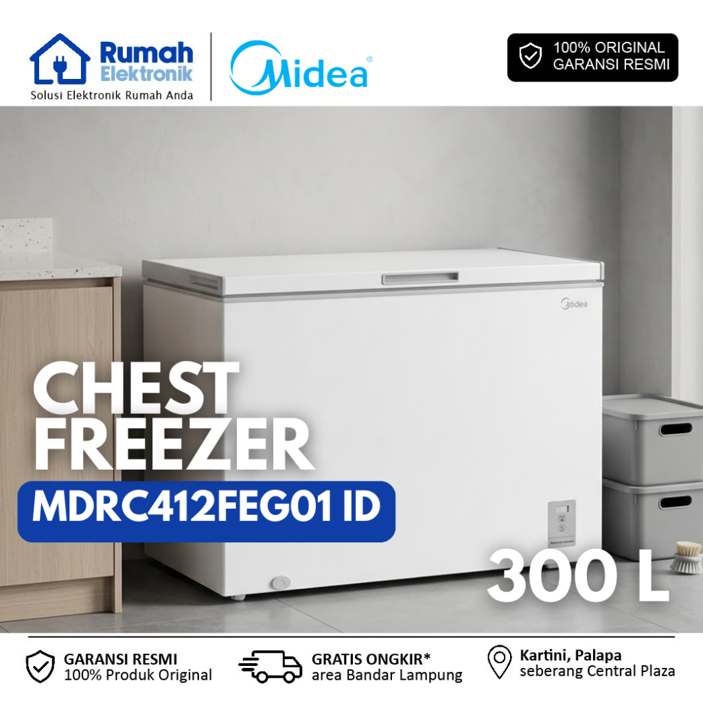 MIDEA | Type MDRC412FEG01 ID | Chest Freezer Box Anti Gores Fiber 300 Liter Teknologi Inverter Hemat