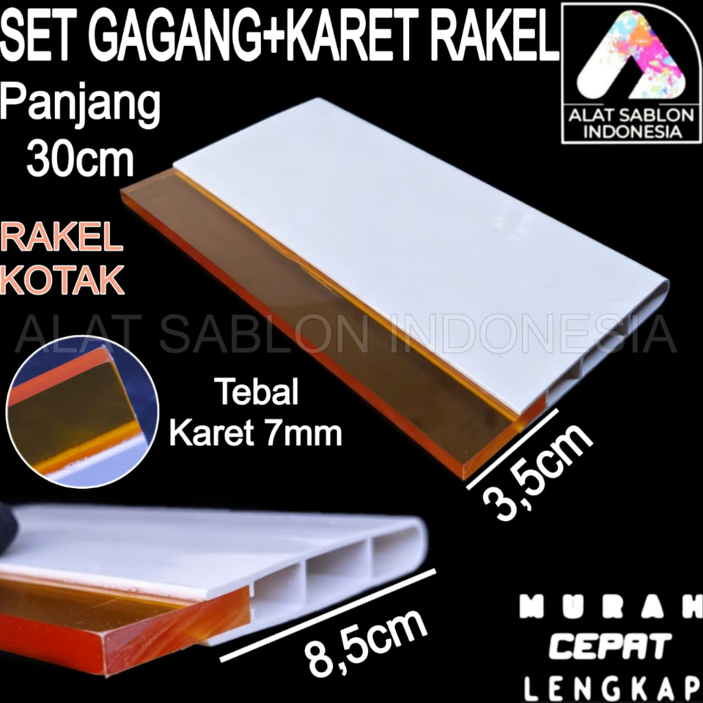 SET RAKEL SABLON GAGANG PLASTIK TEBAL KARET 7MMX35MM P. 30CM