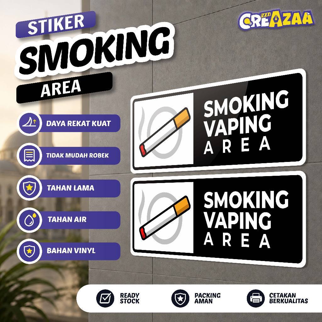 Stiker Smoking Vaping Area / Area Merokok Vape Vinyl Anti Air Laminasi Glossy - Sign Board Rambu Per