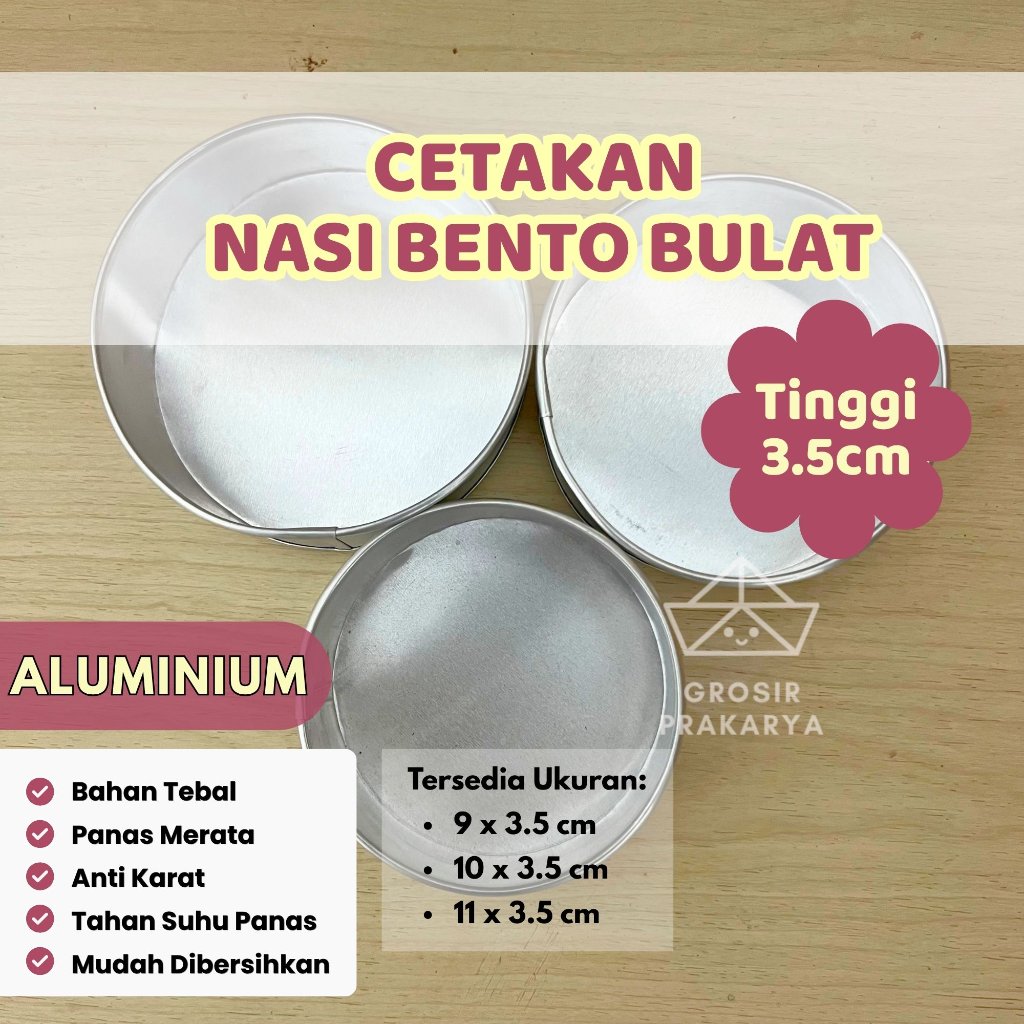 SATUAN CETAKAN NASI BENTO BENTUK BULAT Tinggi 3.5cm Aluminium Alumunium Loyang Cetakan Nasi Bekal Se