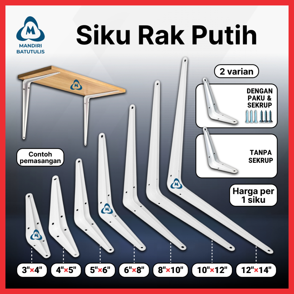 Siku Rak Dinding - Siku Ambalan - Penyangga Papan - Rak serbaguna - Bracket Meja Gantung - Harga Sat