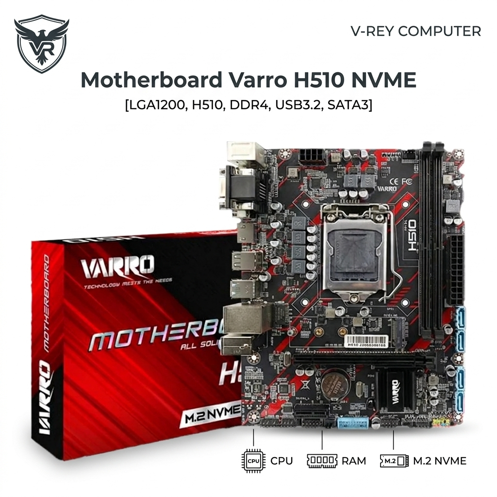Varro Motherboard M.2 NVMe Slot H510- [LGA1200, H510, DDR4, USB3.2, SATA3]