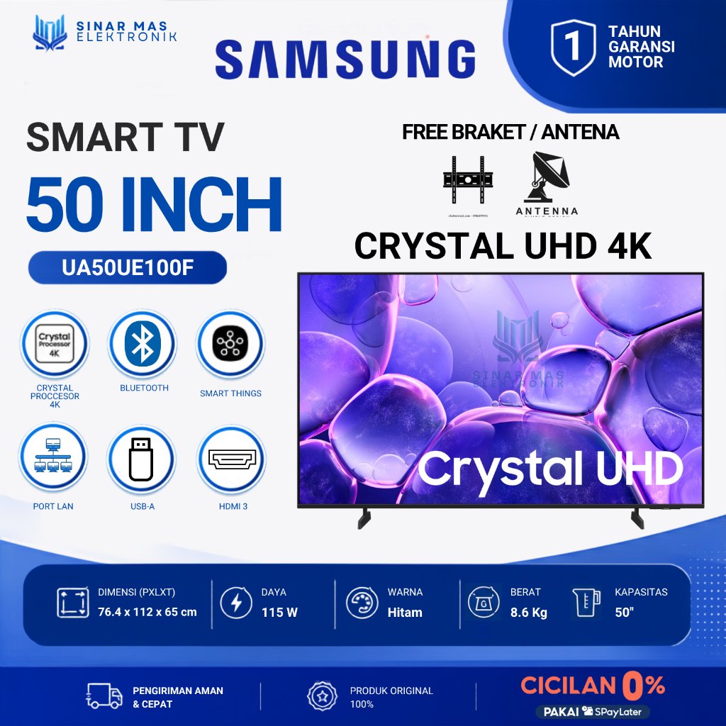 SAMSUNG - SMART TV 50 INCH CRYSTAL UHD 4K UE100F | 50 Inch Crystal UHD UE100F 4K Smart TV