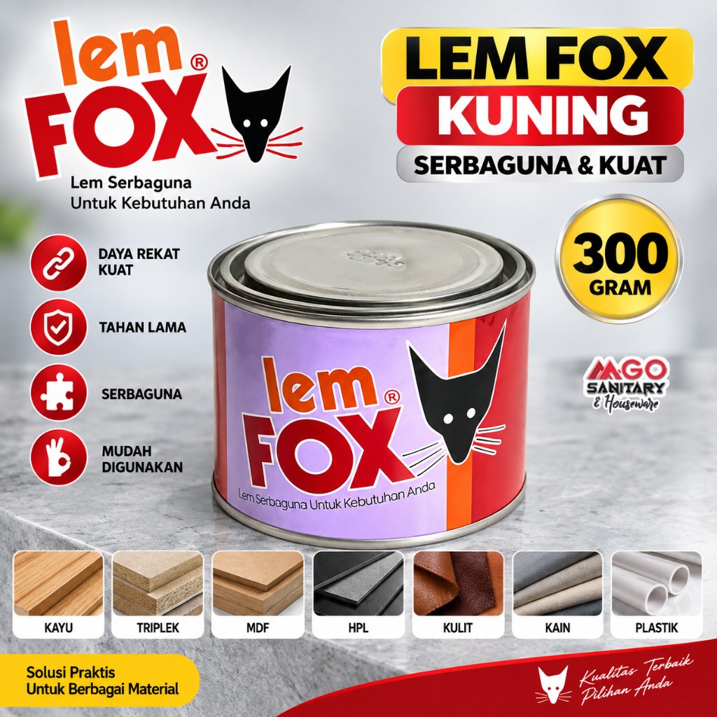 LEM FOX KUNING & PUTIH | Lem Kontak Poly Chloroprene Adhesive | Lem Serbaguna Kayu HPL Multipleks Ka