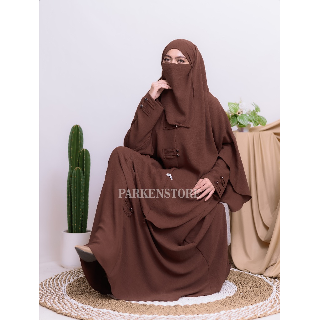 Gamis Haiva - Abaya Syar'i Set Hijab Bandana + Free Cadar tali Crinkle Airflow Highquality - Muslim 